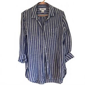 Workshop Republic Clothing Navy and White Striped Linen Blend Shirt